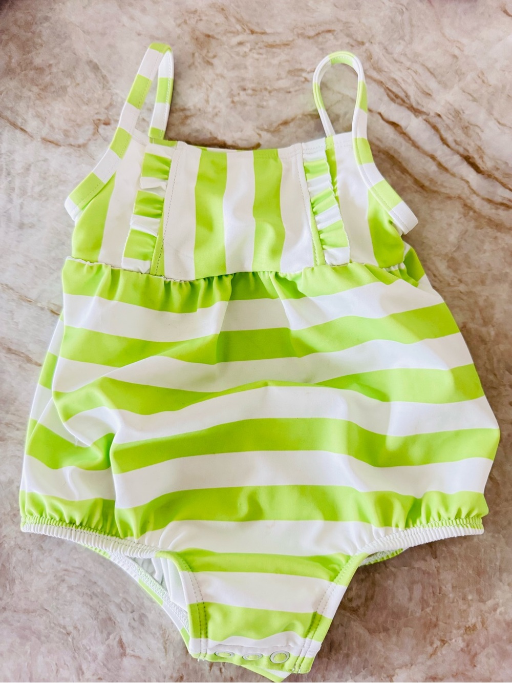 Carter’s 9M Lime Green Stripe Baby Swimsuit One Piece Ruffle Swimwear